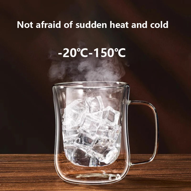 1PCS Double Wall Glass Cup Clear Coffee Mug With Handle For Hot Cold Beverage Milk Juice Drinkware