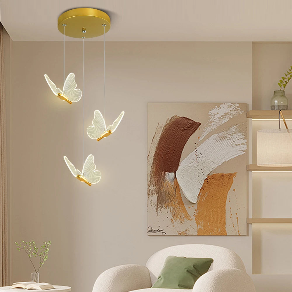 LED Modern 3-Head Butterfly Pendant Ceiling Light, Bedhead Indoor Living Room Dining Room Kitchen Decorative Lighting