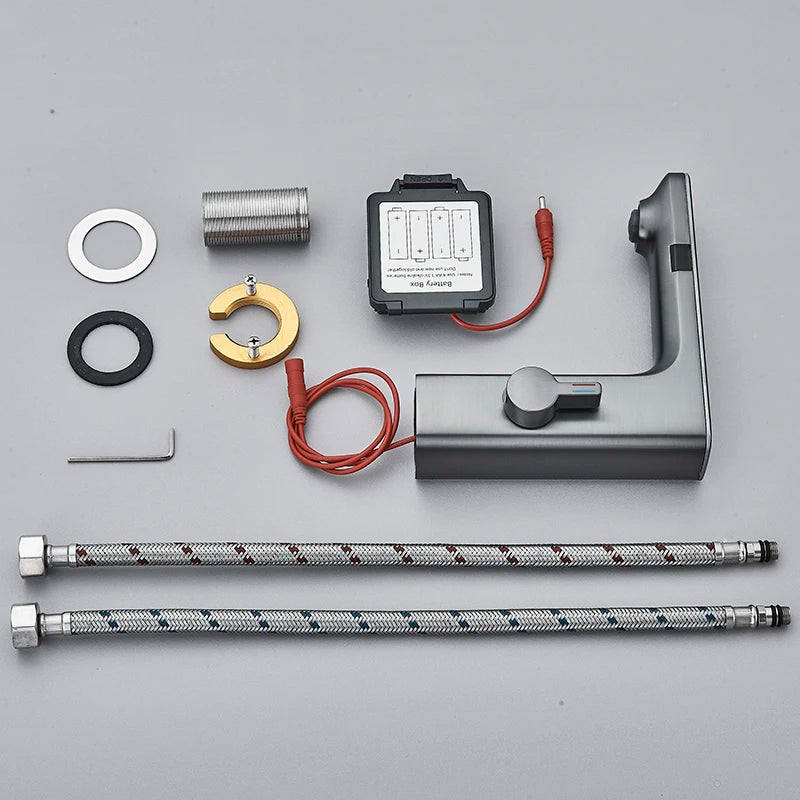 Luxury Silver Gray Smart LCD Daul Sensor Bathroom Basin Faucet Zinc Alloy Deck Mount