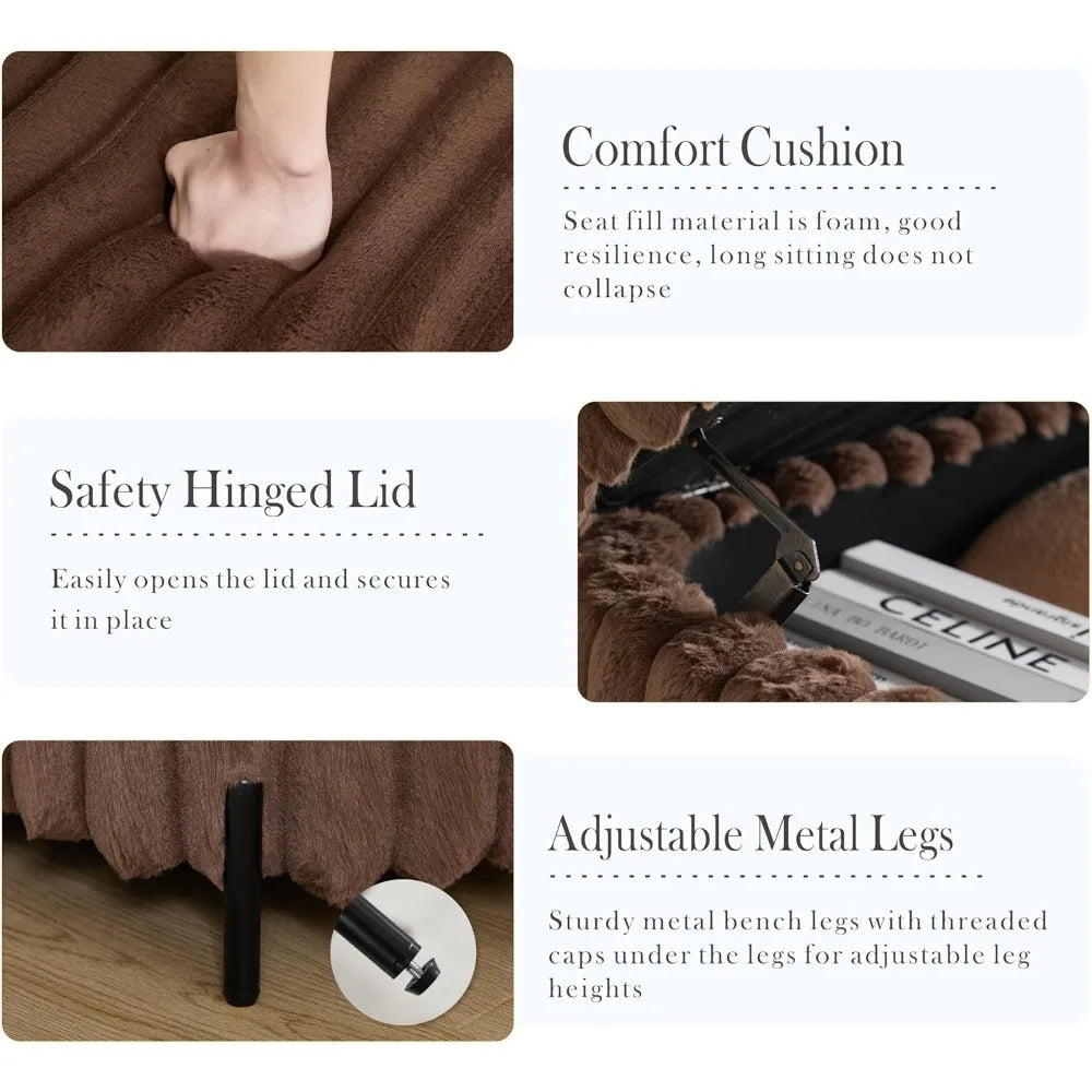 Aoiy & Wifon 49.2" W Storage Ottoman Bench, Upholstered End of Bed Storage Bench with Metal Legs for Bedroom