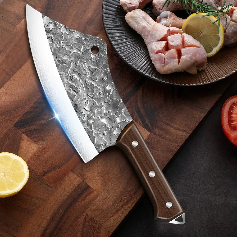 7Inch Hand Forged Blade Kitchen Butcher Knife Stainless Steel Sharp Knife for Chicken and Beef