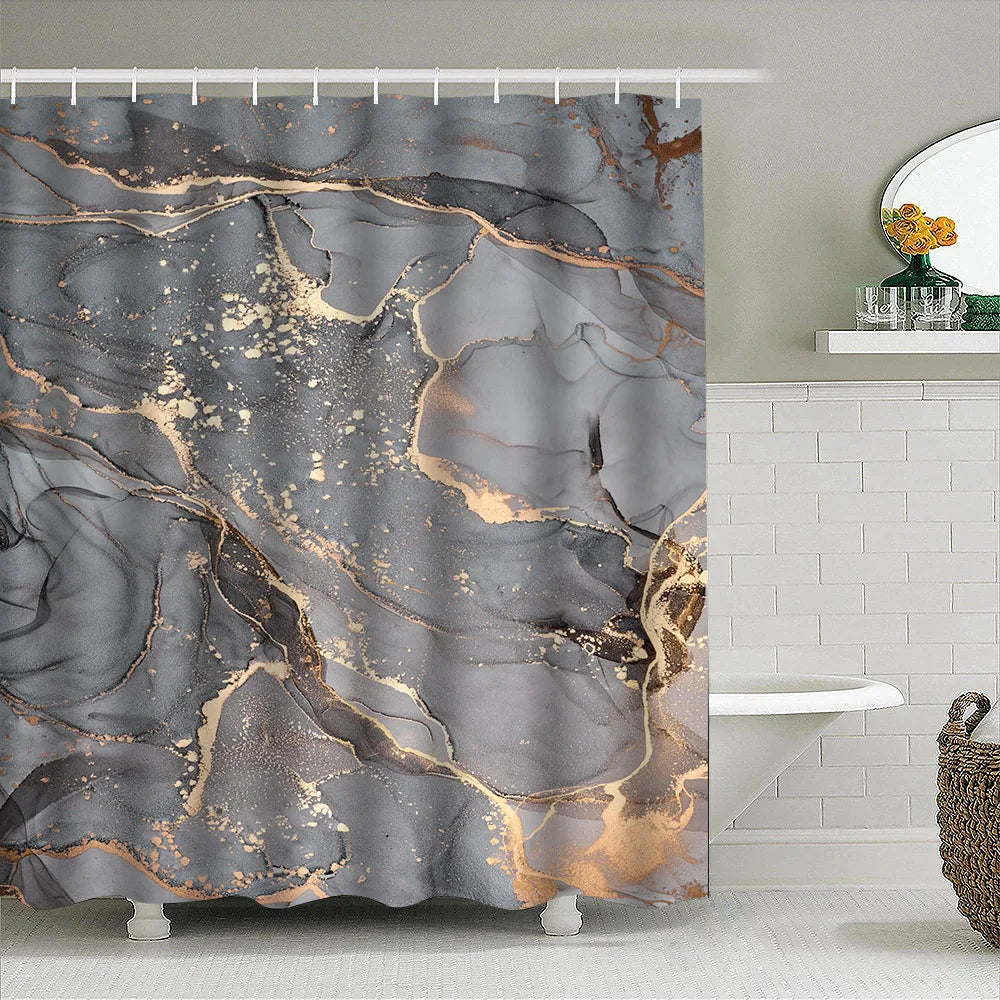 1pc Gray Marbling Shower Partition Decorative Curtain Machine Washable Lake Print Window Privacy Curtain
