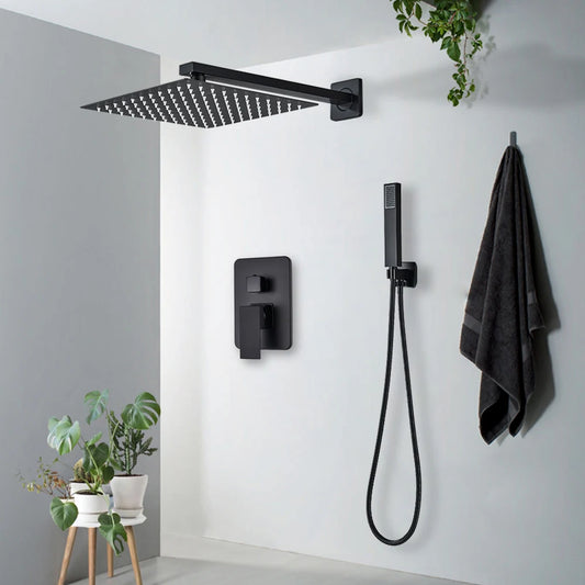 Black Shower Faucets System Bathroom Wall Mounted Rainfall Showerkit