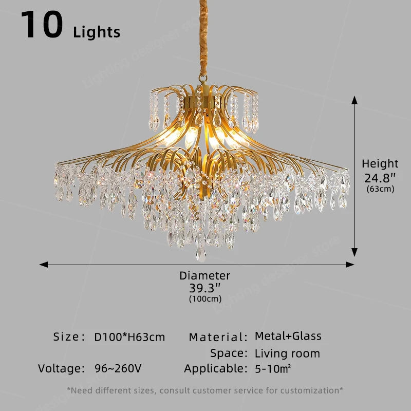 Hall Chandelier Crystal Living Room Pendant Light Minimalist Iron Art Hanging Lamp for Dining Table Lighting Ceiling Chandelier