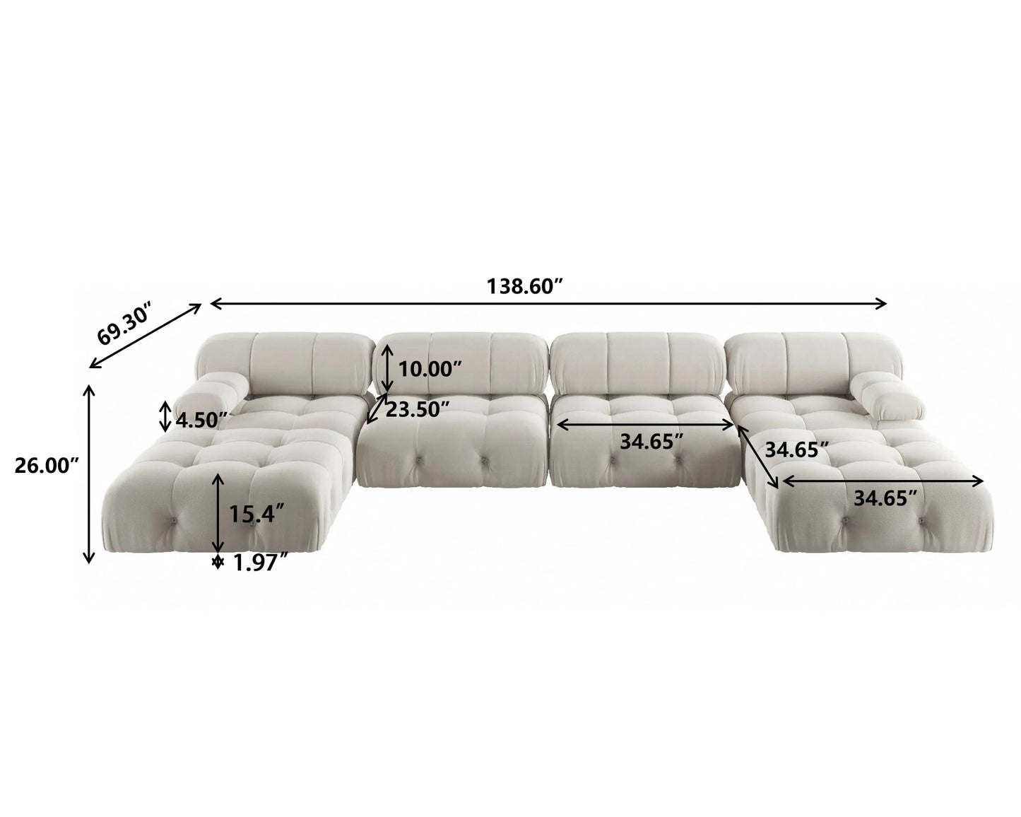 Modern Sectional Sofas Living Room U-Shaped Minimalist Velvet Fabric Large Sofa Couches Luxury 6-Seat Couch with Chaise Ottomans