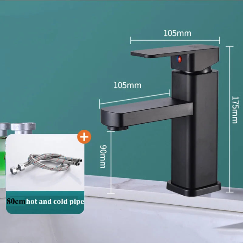 Black Stainless Steel Square Hot and Cold Dual-use Basin Faucet Home Kitchen Bathroom Cabinet Faucet