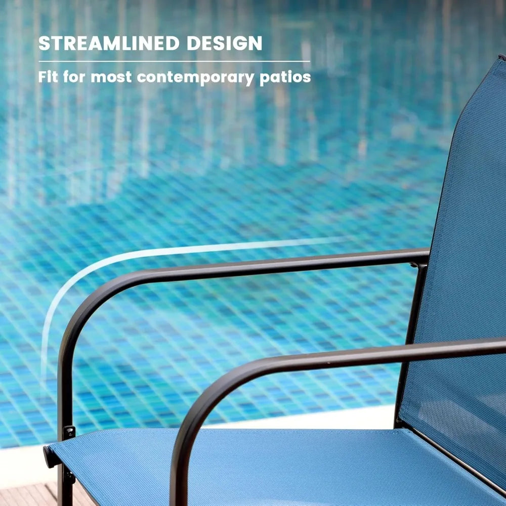 7 Pieces Patio Dining Set, Patio Furniture Set of 6 Patio Stackable Dining Chairs and Outdoor Rectangular Metal Table with Stor