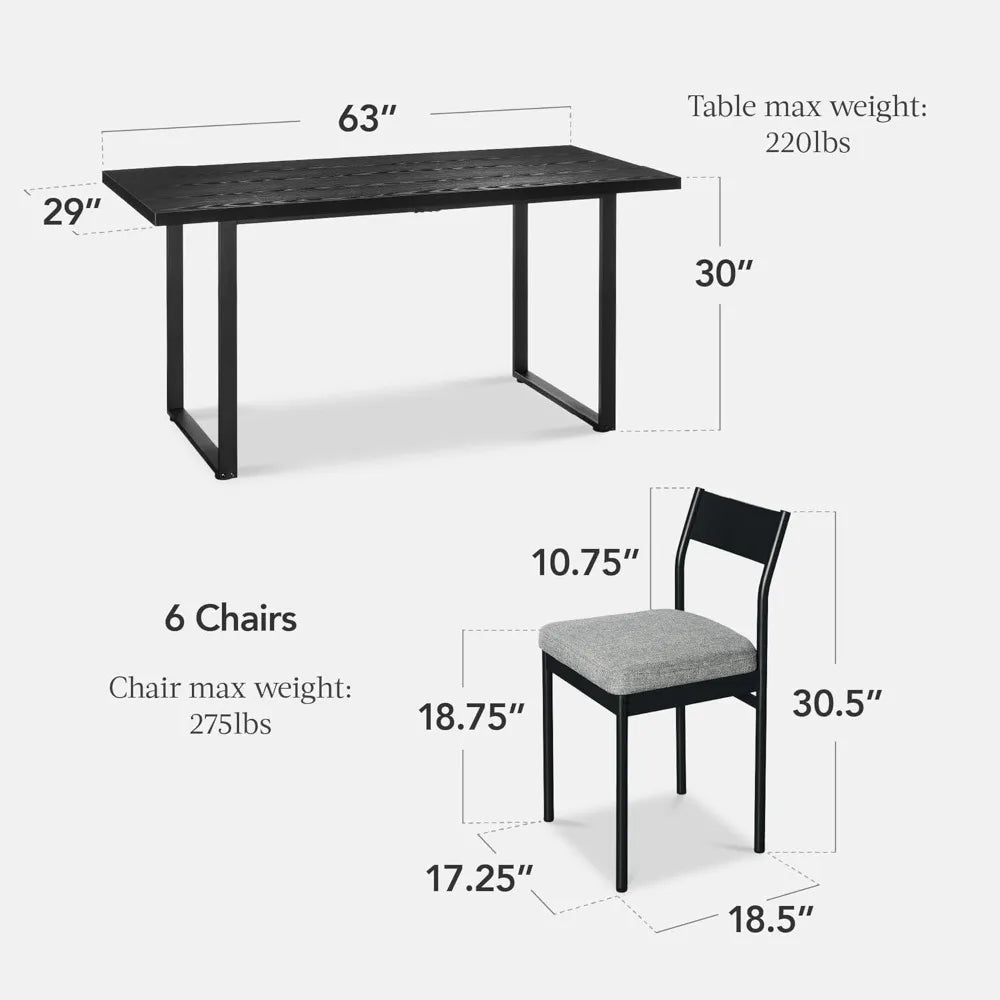 7-Piece Modern Dining Room Set, Kitchen Table Set, Dining Table w/ 6 Chairs, Upholstered Cushions, Solid Metal Frame