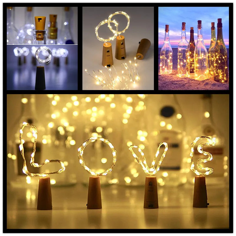 5pcs 2m Bar LED wine bottle cork string lights holiday decoration garland wine bottle fairy lights Christmas copper wire lights