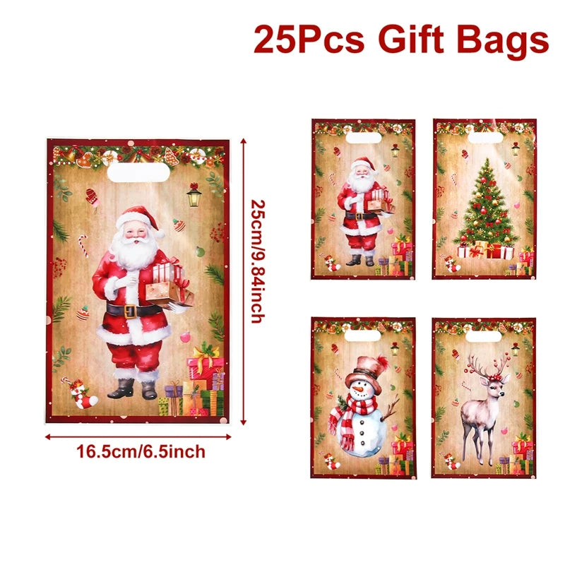 10/25/50pcs Christmas Cute Gift Bags Christmas Party Decoration 2025 Xmas Santa Claus Handbags Navidad Natal New Year Gift 2026