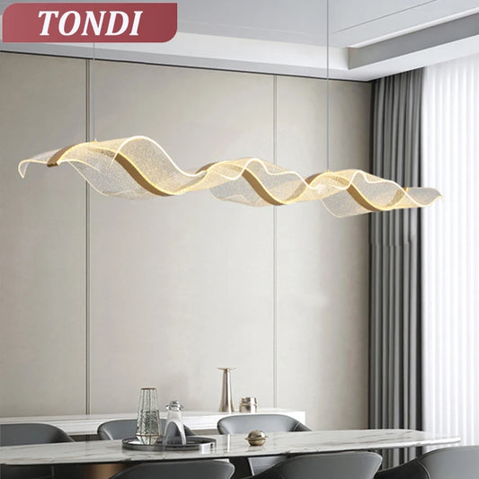 Nordic Creative Led Chandelier Design Long Wave Pendant Lights Restaurant Bar Lamp Dining Room Home Decor Hanging Light Fixture