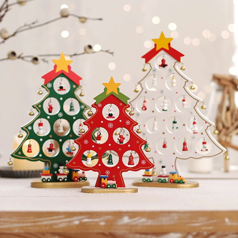 Wood Christmas Tree Decor 2026 Merry Christmas Party Decoration Office Desk Xmas Tree Ornament Xmas New Year Party Gifts Navidad