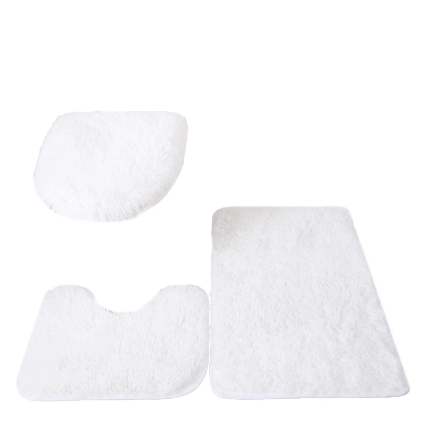 3pc Bathroom Set Rug Mat Toilet Lid Cover Plain Solid Color Bathmats Rugs Kit Non-Slip Fluffy