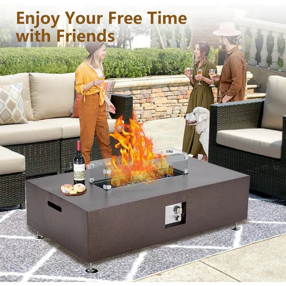 48 - Inch Outdoor Propane Fire Pit Table with Piezo Ignition and Dual - Function Design for Patio, Deck and Garden