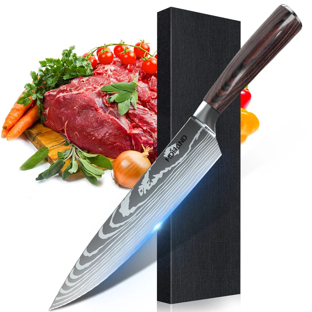 1-10PCS Chef knife Japanese Kitchen Knives Set  Stainless Steel Cleaver Slicer Knife