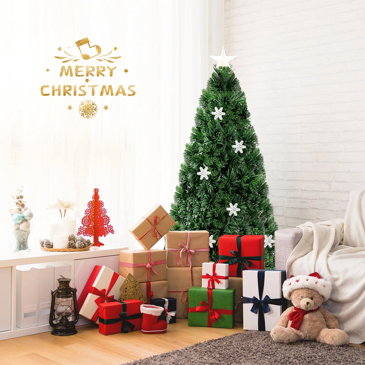 3/ 4/ 5/ 6 FT Fiber Optic Artificial Christmas Tree Pre-Lit Christmas Tree, Xmas Full Tree, Xmas Holiday Decor for Office, Home