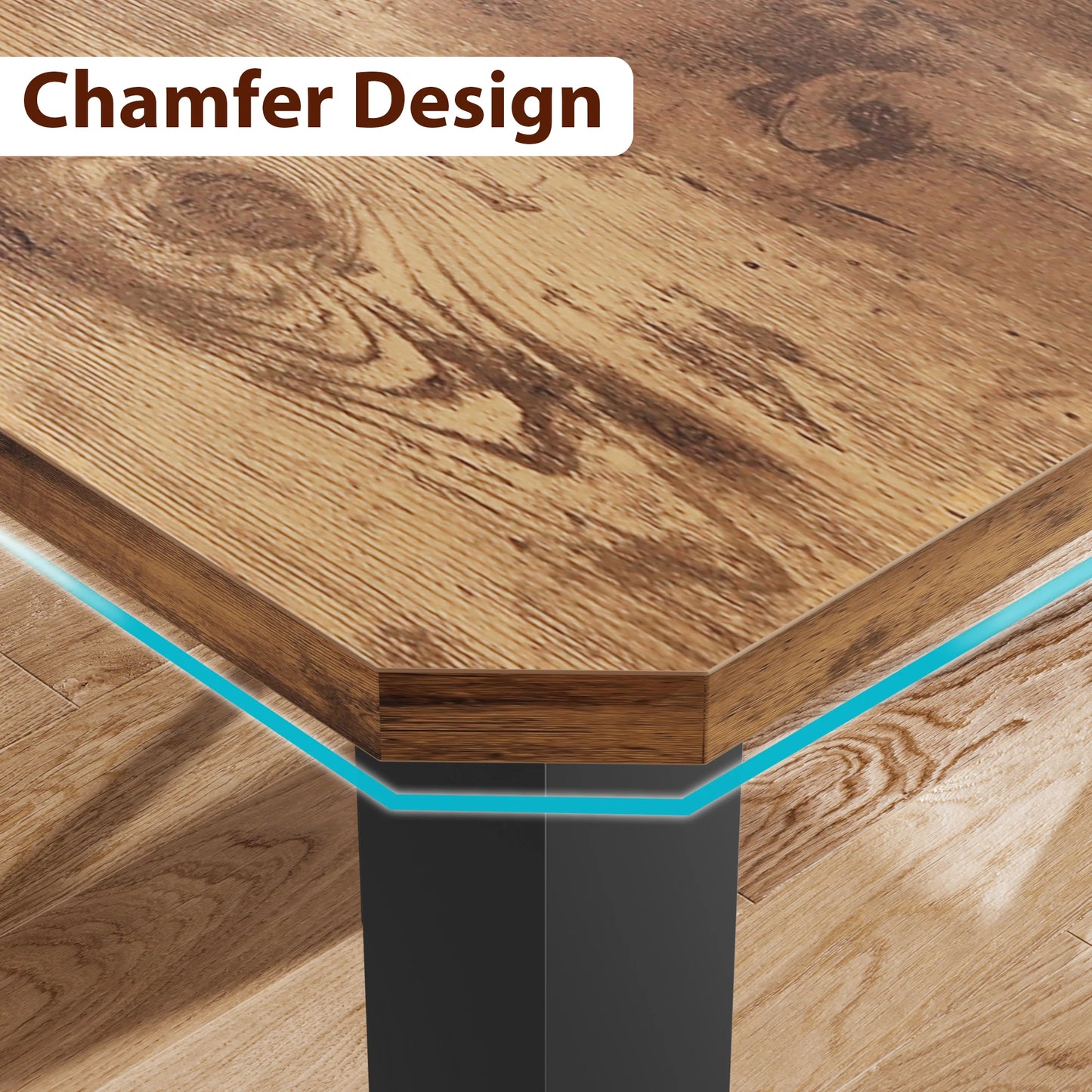 Dining Table for 6-8 People, 78 Inch Long Kitchen Dining Table， Rectangular Dining Table with Cut Corners for Living Room