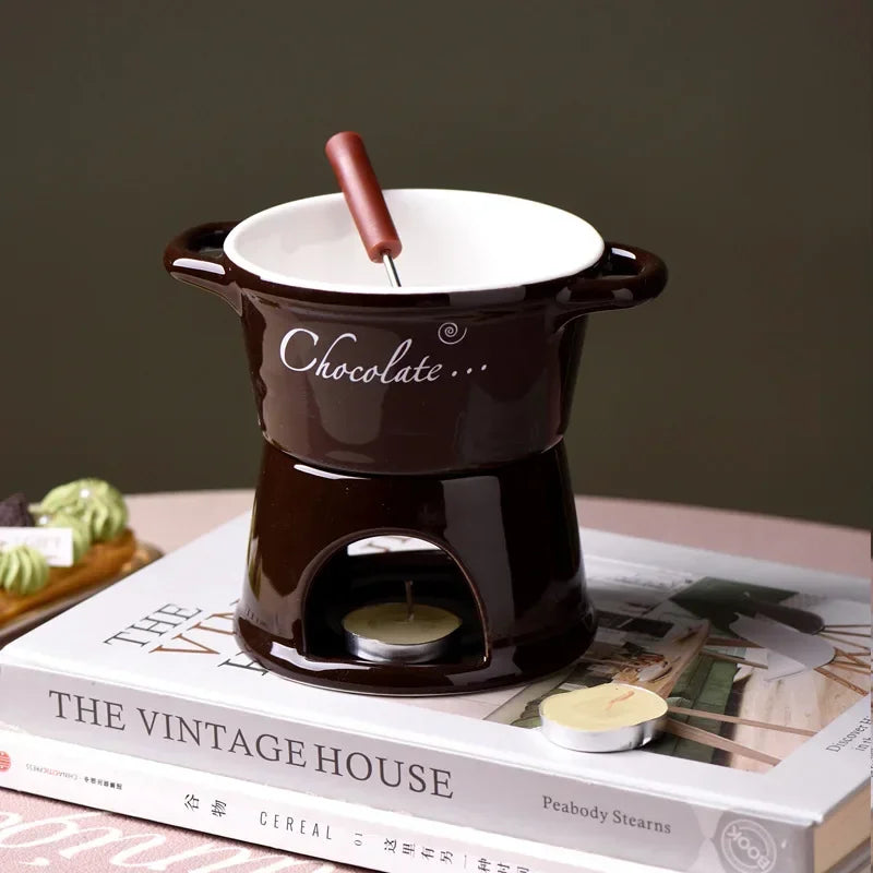 Hot Ceramic Chocolate Chafing Dish Cup with Fork  Chocolate Mug Tableware Creative