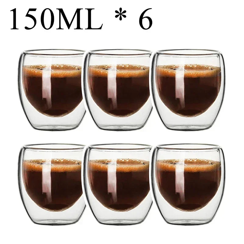 2-18PCS Double Wall High Borosilicate Glass Mug Heat Resistant Tea Milk Juice Coffee