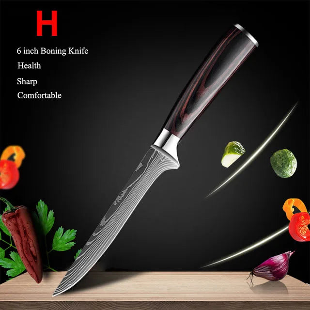 1-10Pcs Chef Knife For kitchen Set Japanese Sharp Cleaver Slicing Utility Knife Cooking Tools