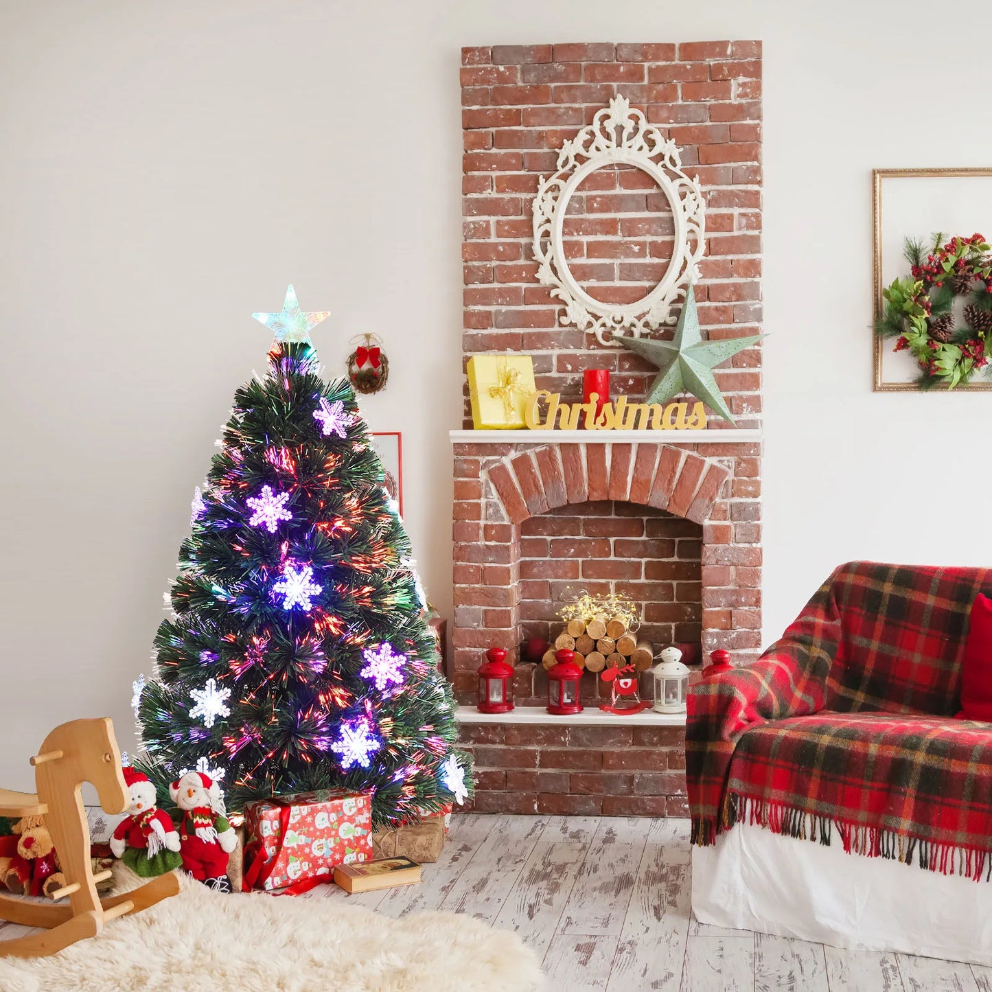 3/ 4/ 5/ 6 FT Fiber Optic Artificial Christmas Tree Pre-Lit Christmas Tree, Xmas Full Tree, Xmas Holiday Decor for Office, Home