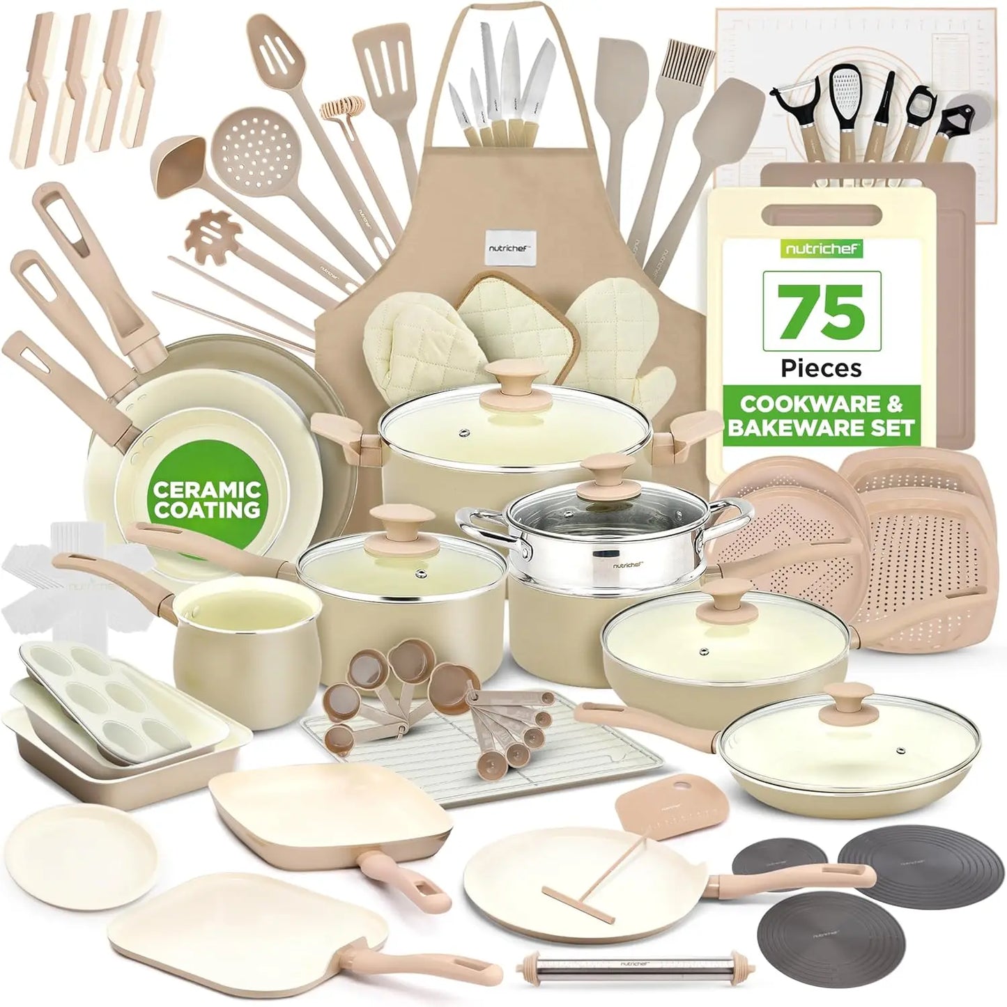 54 Piece Professional Grade Complete Home Kitchen Cookware Set, Ceramic Non-Stick Bakeware, Pots and Pans Kit,