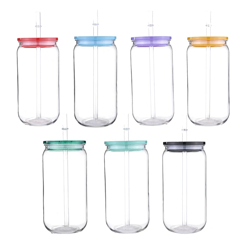 16oz PET Plastic Cups Equipped With Replaceable Colored Lid And Straw