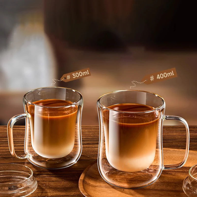 1PCS Double Wall Glass Cup Clear Coffee Mug With Handle For Hot Cold Beverage Milk Juice Drinkware
