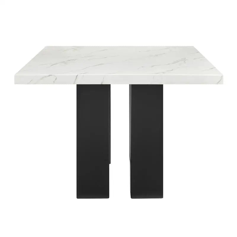 6-Pc Dining Set, White Rectangular Marble Tabletop, Dark Finish Base, Upholstered Chairs & Bench, Soft Wood Furniture for