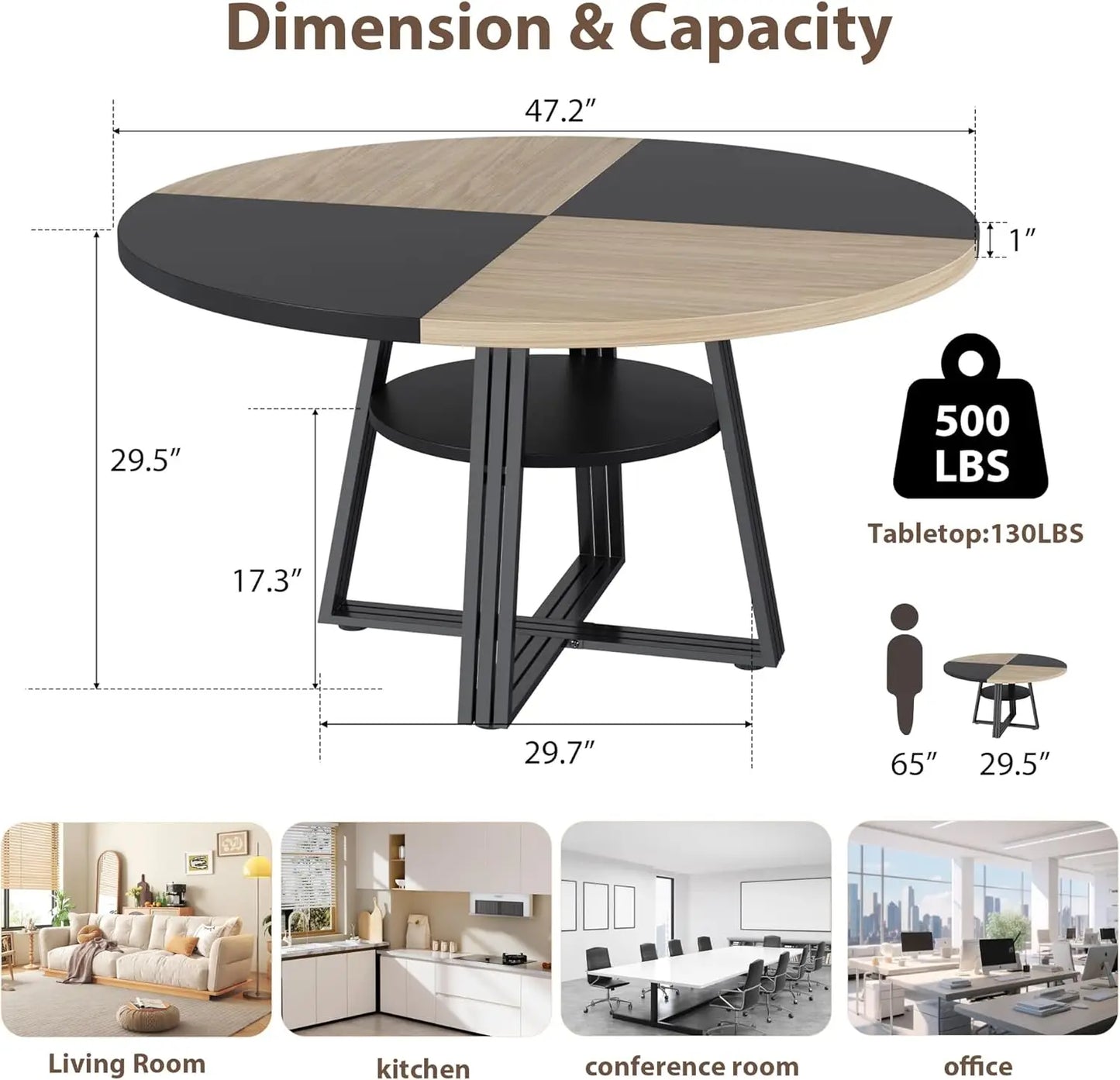 [ TABLE ONLY ] Round Dining Table for 4-6, 42" Farmhouse Kitchen Table with Storage, Circle Dinner Tables for Kitchen, Dining Ro