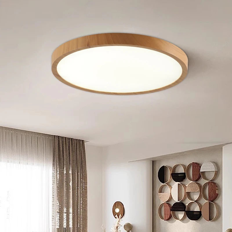 Modern LED Wood Grain Ceiling Lamp Circular Ultrathin Walnut wood Bedroom living room Restaurant Balcony Aisle Home Lights
