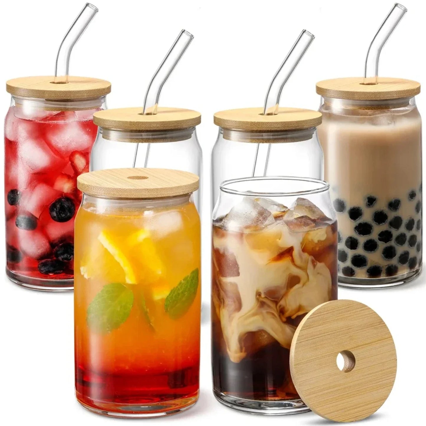 350ml/550ml Glass Cup With Lid and Straw Transparent Bubble Tea Cup Juice Glass
