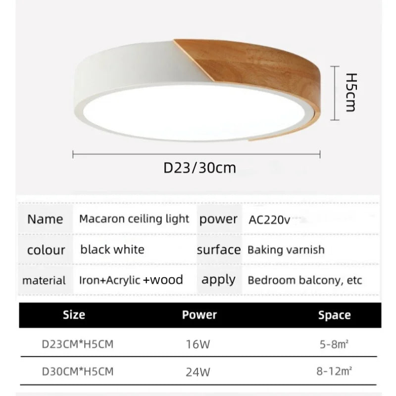 Nordic LED Ceiling Light Wooden Macaroon Circular Ceiling Lamp Modern Simple  Bedroom Balcony Study Home Decor Lighting