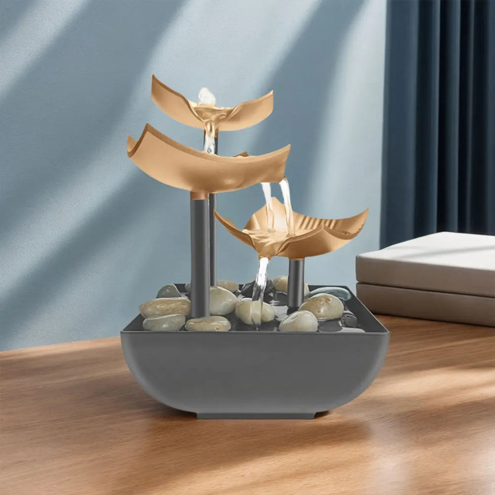 Tabletop Water Fountain with LED Light & Natural Rocks Small Waterfall Fountain Relaxing Sound Ornament for Home and Office