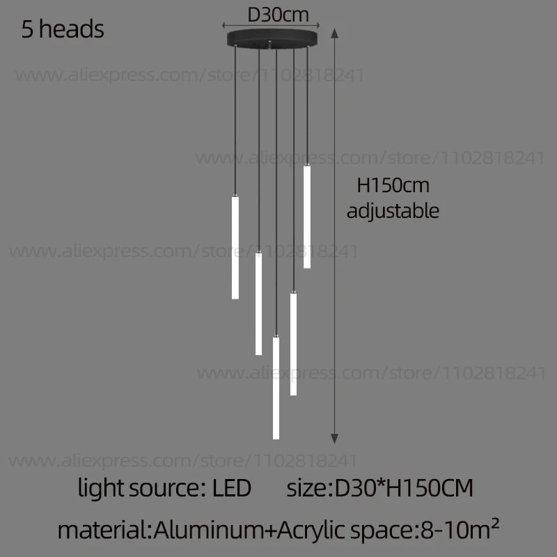 Minimalist Chandelier LED Stair Strip Lamp Duplex Building Interior Lighting Lamps Modern Dining Table Living Room Pendant light