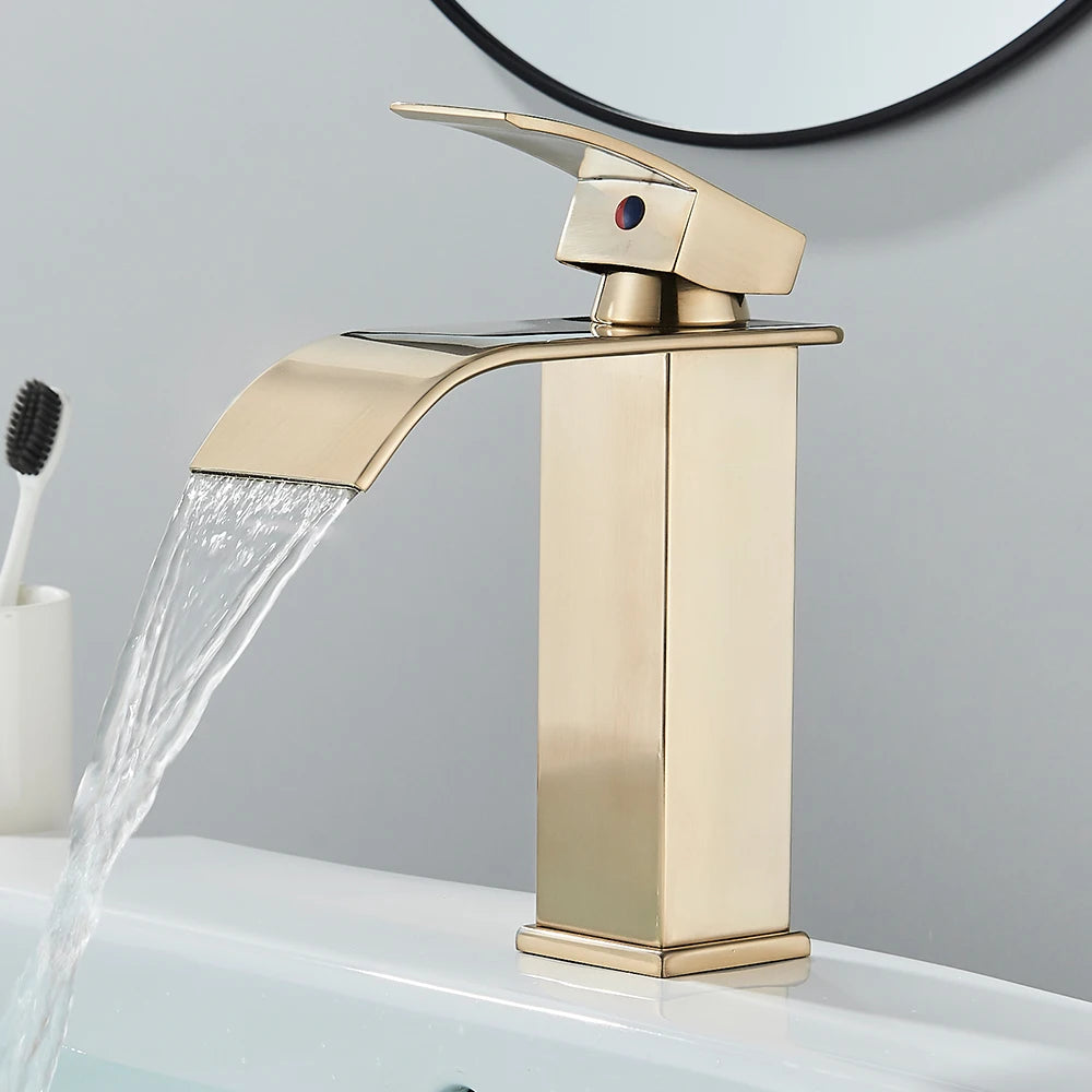Matte Black Basin Faucet Deck Mounted Single Lever Bathroom Crane Waterfall Brass Bathroo