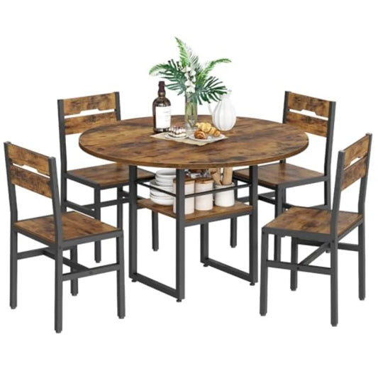 Round Dining Table Set for 4 Circle Kitchen Table and 4 Chairs 5 Piece Dining Table Set with Wooden Tabletop and Widen Seat Spa