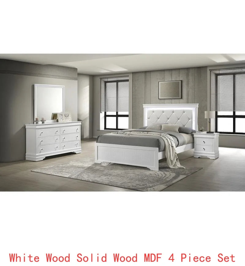 Modern 4-Piece Twin Bedroom Set with LED Headboard in Metallic Gray, Wood Construction, Stylish Design, Perfect for Any Room