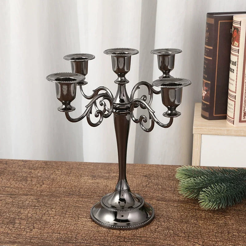 5 Arm Matte Black Candelabra Taper Candle Holders Decorations Indoor Kitchen Décor Table Candles Candlestick Candelabra Centerpi
