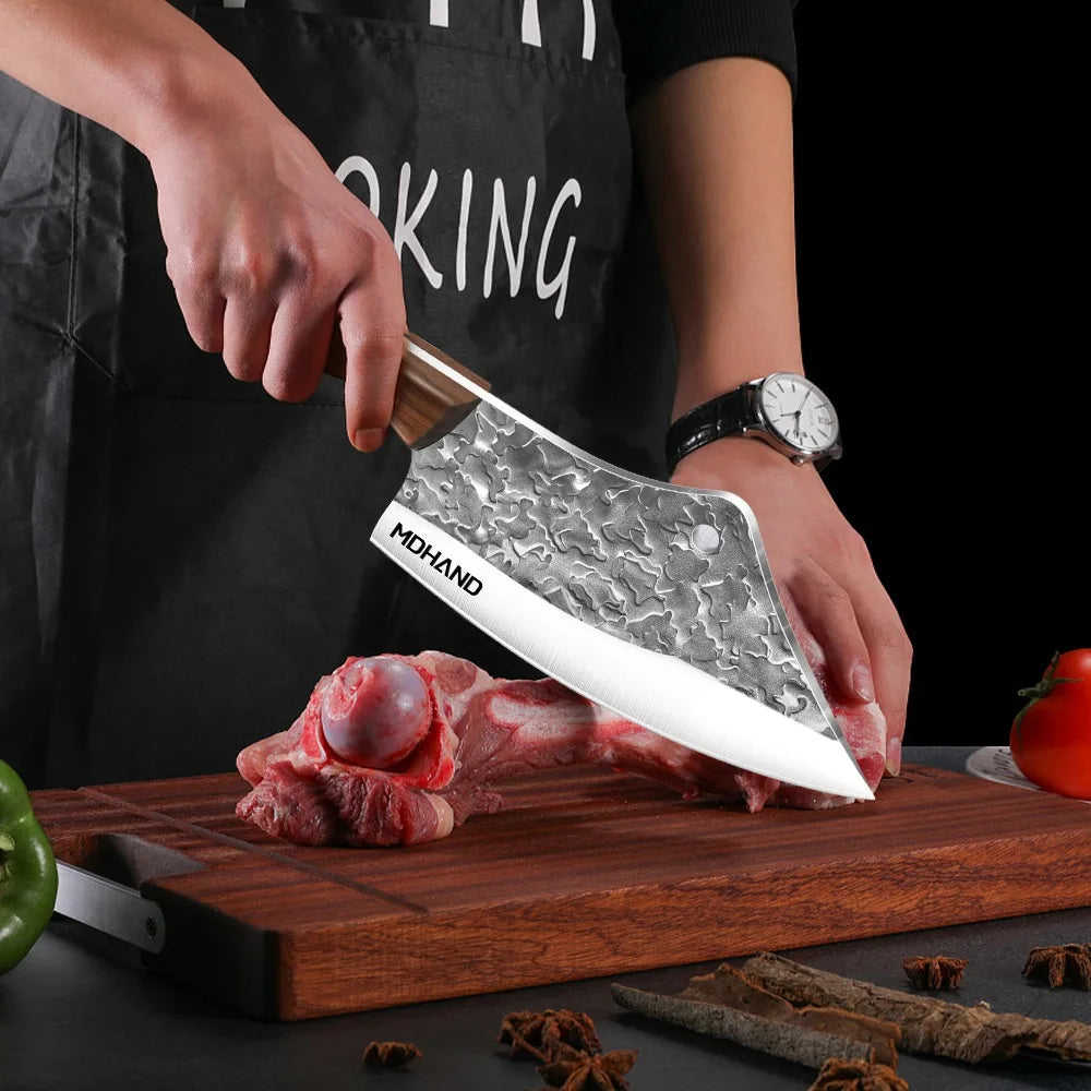 7Inch Hand Forged Blade Kitchen Butcher Knife Stainless Steel Sharp Knife for Chicken and Beef