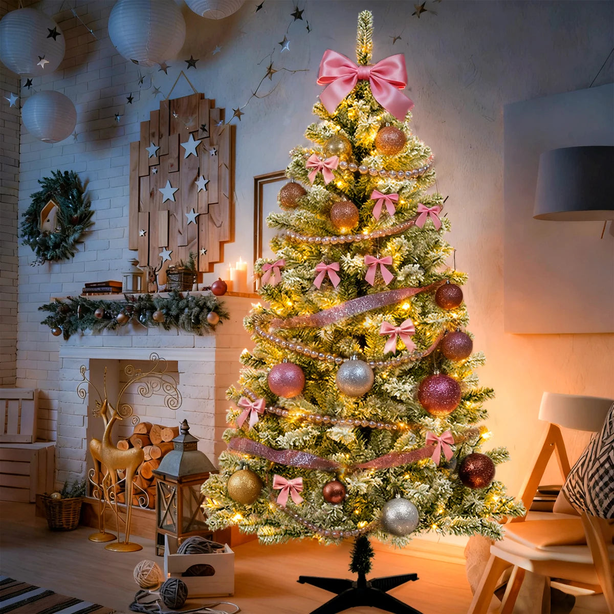 2025 Christmas Decoration 180/190cm Pre Lit Pop Up Artificial Christmas Tree 100/200 LED Lights Plug-In Power Party Home Decor