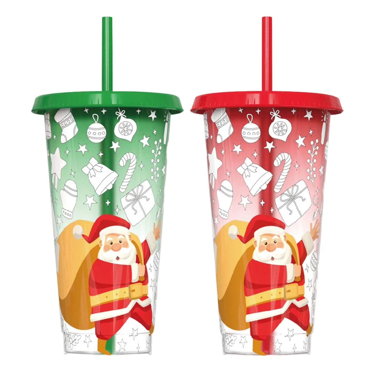 Christmas Color Changing Cups With Lids and Straws Bulk, Christmas Cups Include Spill Resistant Straw Water Iced Coffee or Tea