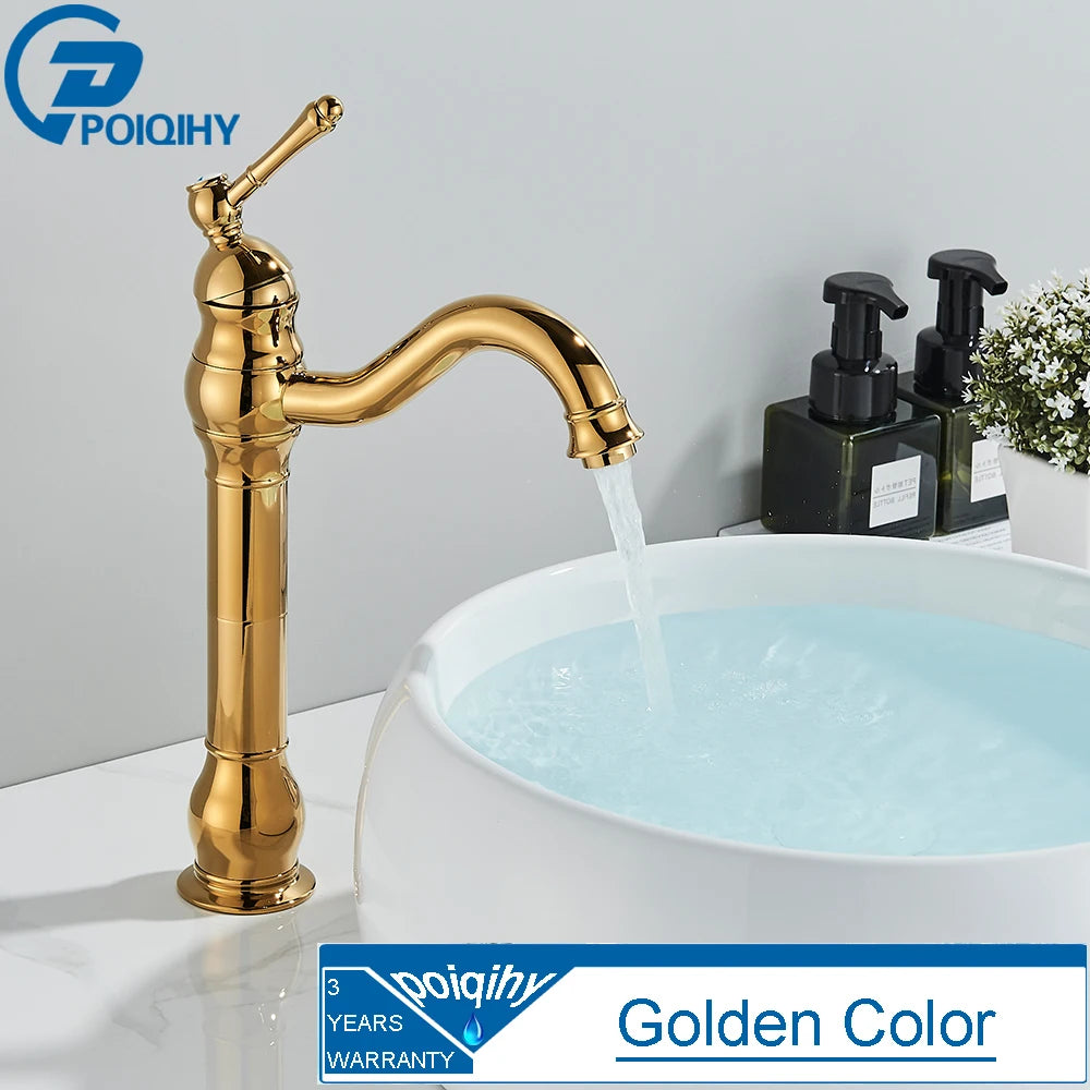 Antique Brass Basin Vessel Sink Faucet Deck Mounted One Hole Cold Hot Water Cold Hot Mixer Tap Bathroom Faucet  1 Hole