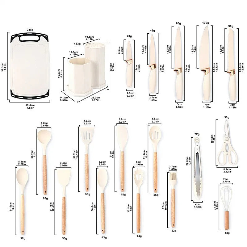 1-19 multi - functional knives, full - set silicone kitchenware, rust - proof kitchen knive,