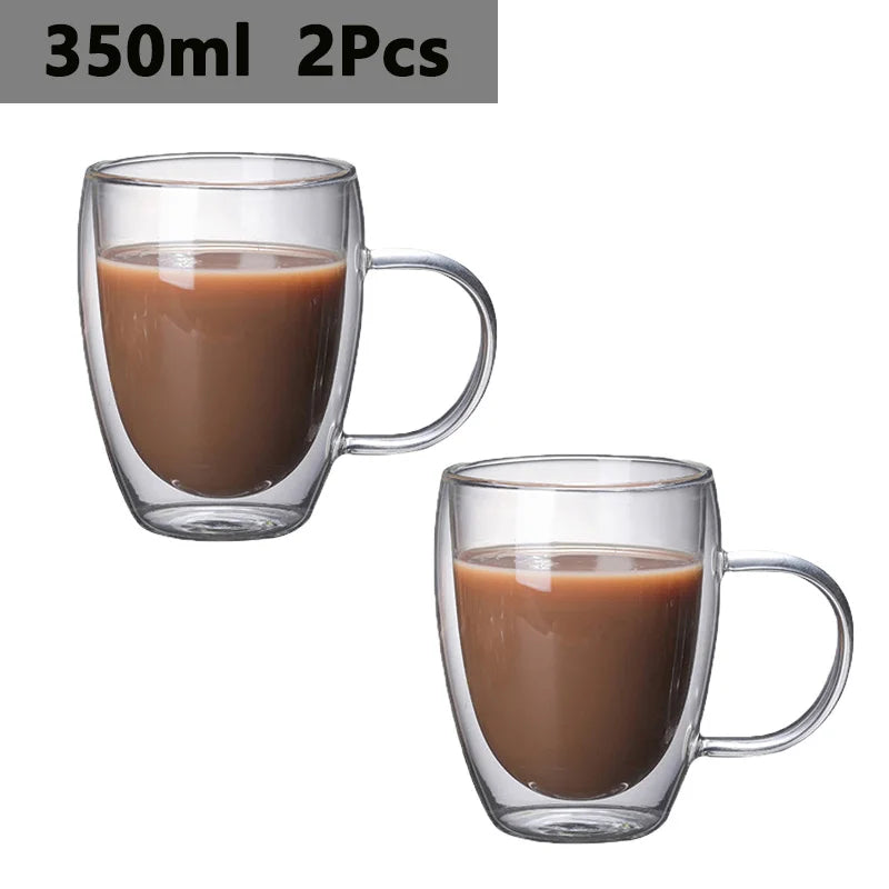 150/250/350/450ml Heat Resistant Double Wall Coffee Cup Transparent Glass