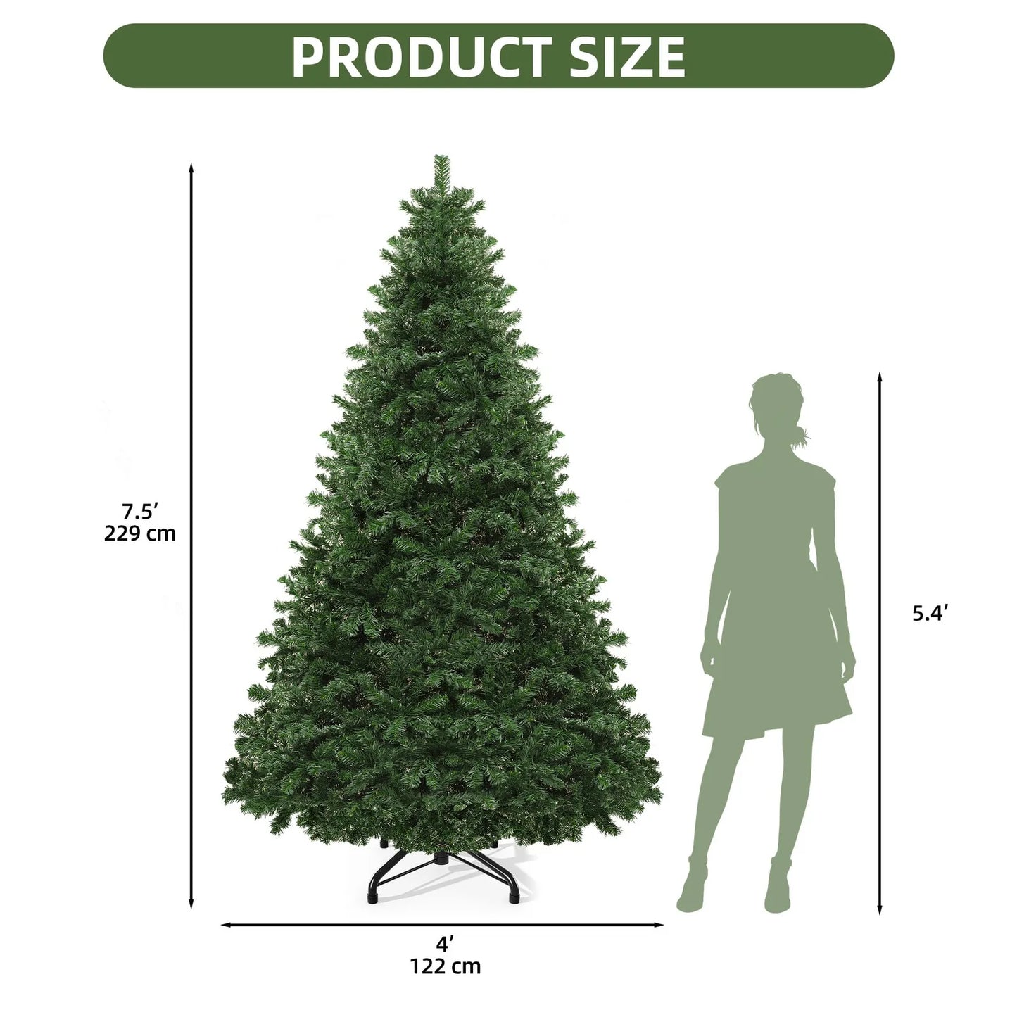 6ft /7.5ft /9ft Artificial Pine Christmas Tree Metal Hinges and Foldable Base