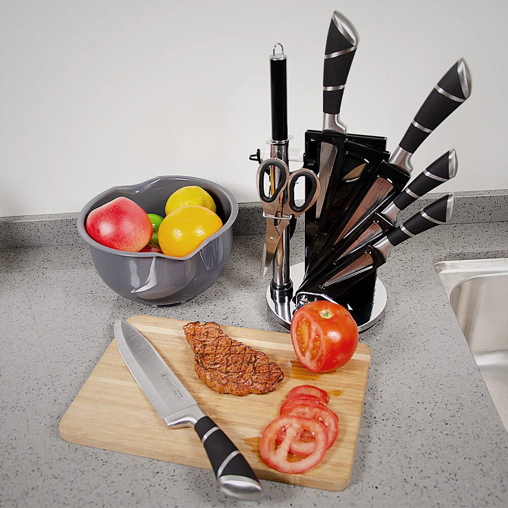 ZENG Stainless Steel Kitchen Knife Set Sharp Non-Stick Coated Chef Knives with Sharpener