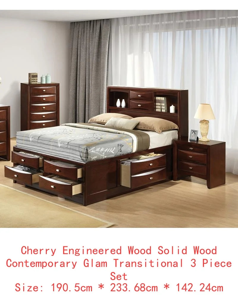 Contemporary Queen Bed with 2 Nightstands and Bookcase Headboard in Gray - 3 Piece Bedroom Furniture Set