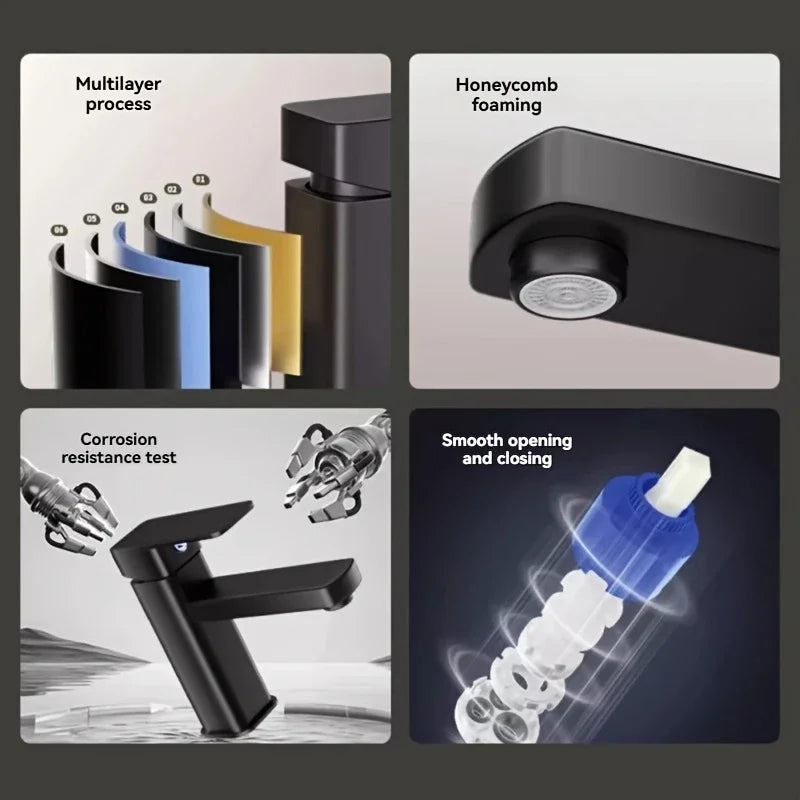 Black Stainless Steel Square Hot and Cold Dual-use Basin Faucet Home Kitchen Bathroom Cabinet Faucet