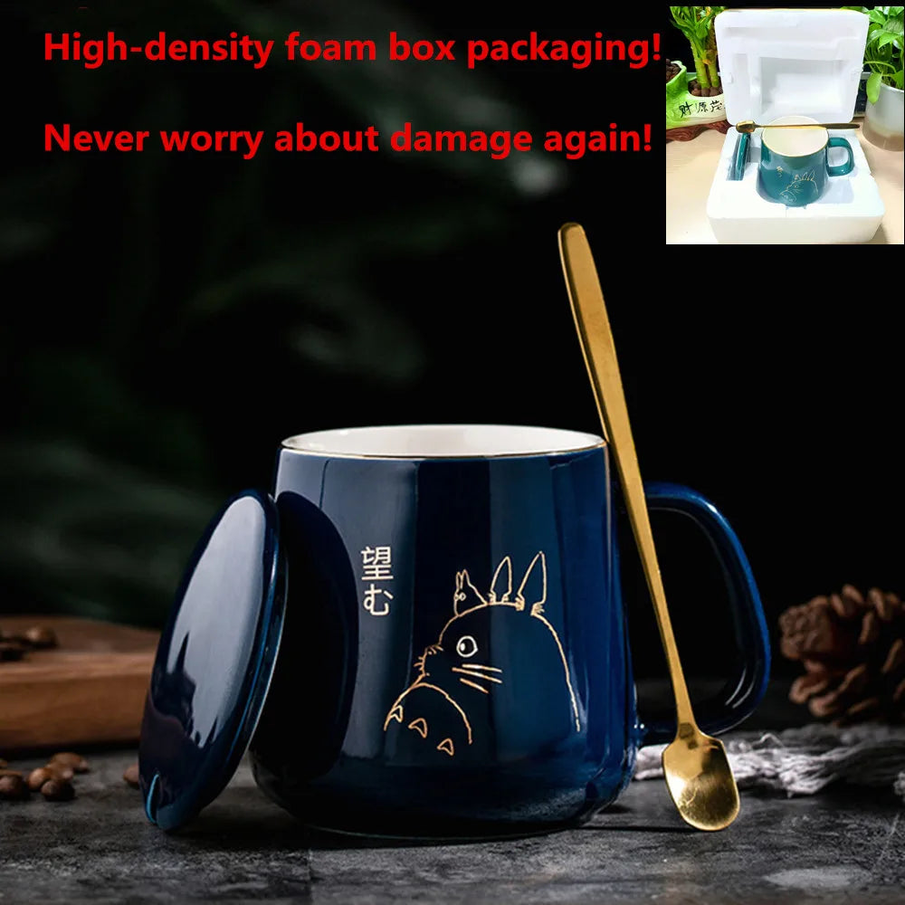 400ml New Product European Style Light Luxury Gold-painted Ceramic Coffee Mug with Lid Spoon